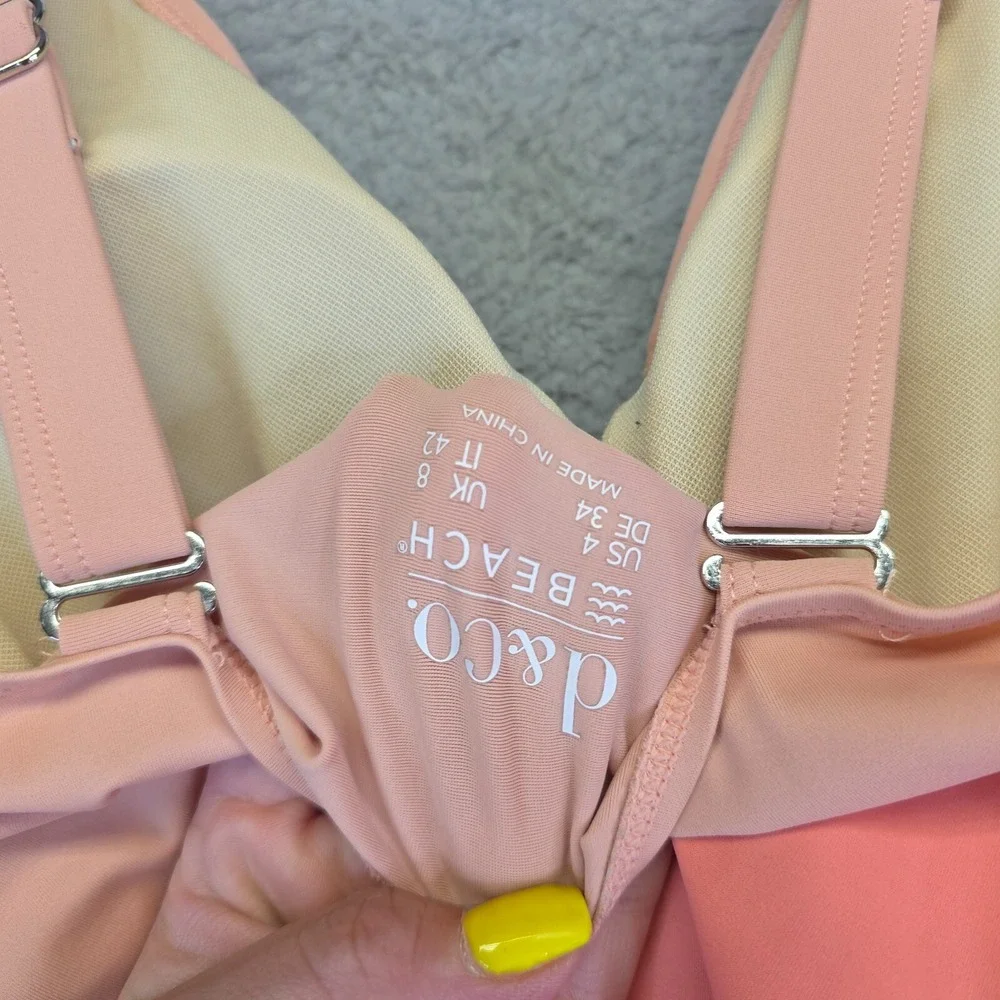 D&Co‎ Swim Dress Womens 4 Pink Salmon Babydoll Adjustable Ruched Modest Skirt